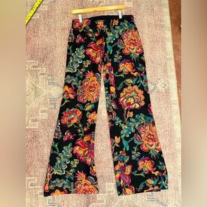 Ralph Lauren Black Wide-Leg Floral Pants with Multicolor Print